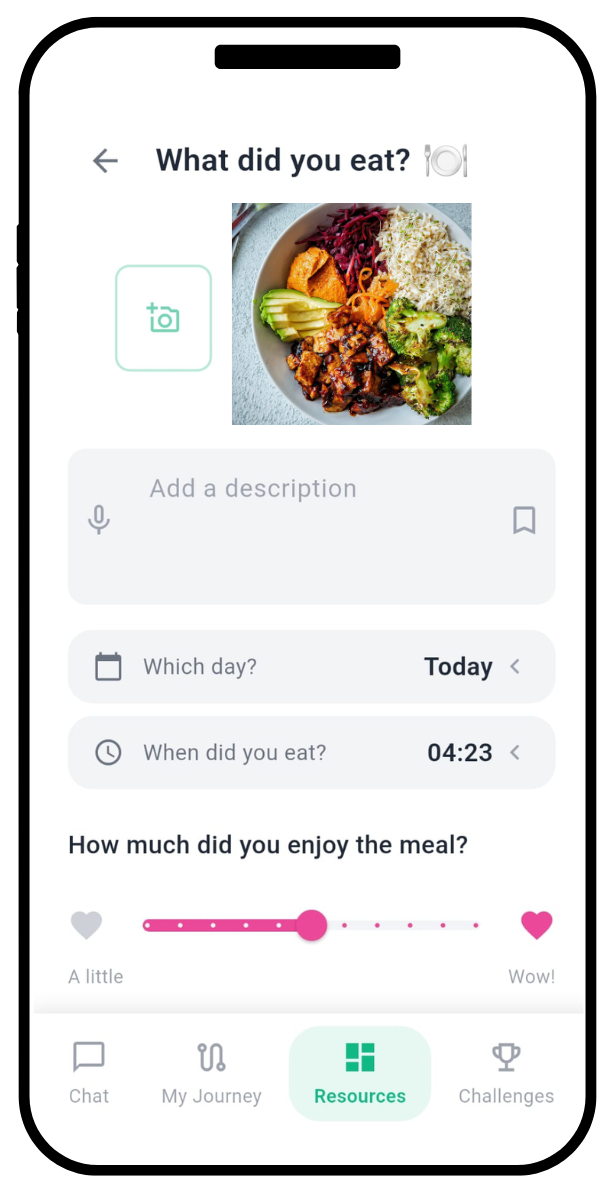 Logging a meal in Judy